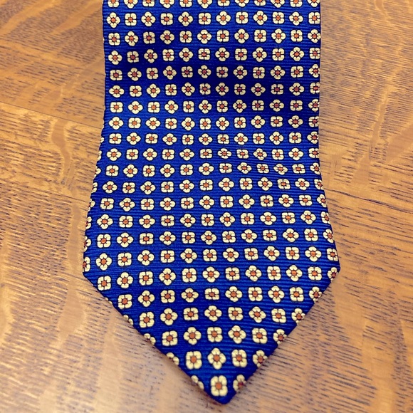 Lands’ End Bright Blue Silk Necktie Floral Pattern - Picture 1 of 4